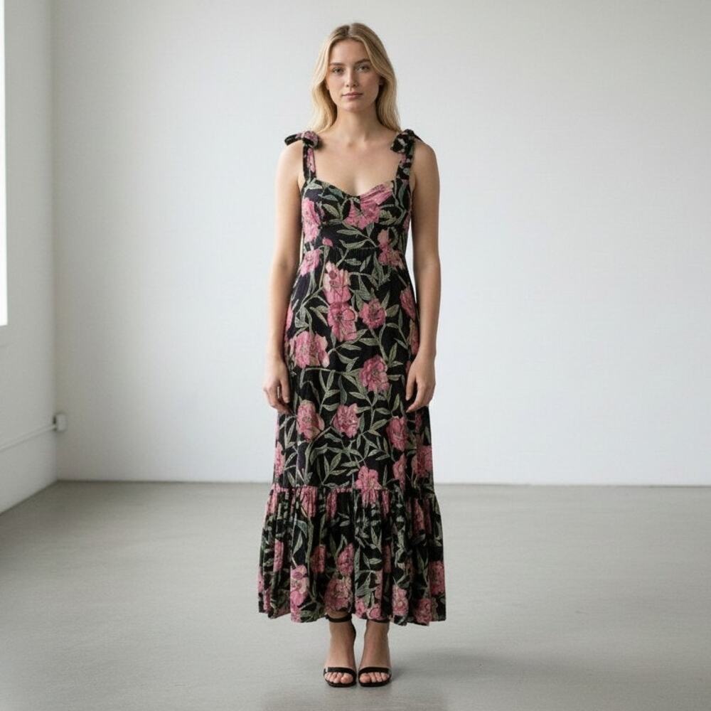 Lulus Women Black Floral Glorious Garden Burnout Velvet Maxi Dress Size L